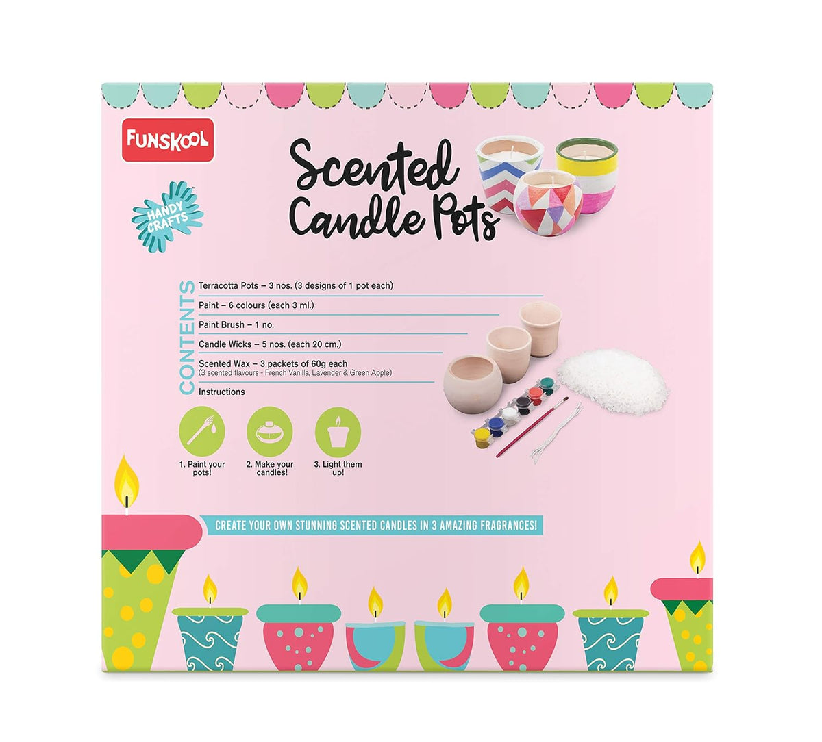 Art & Craft Kit Funskool Handycrafts Scented Glass Candle Kit 3 Candles 8Y+ – Multicolour
