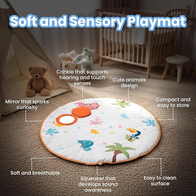 Jungle Jamboree Activity Playmat for Baby with Mirror, Crinkle & Squeaker 2+ Months