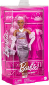 Barbie Deluxe Style Doll #1 in Barbiecore Outfit, Pink Hair and Glossy Pink Dress with Accessories Like Velvet Gloves, Money Purse