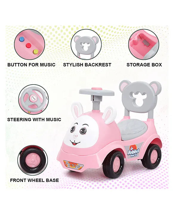 Dash Funride Rabbit Face Manual Push Ride-On 50.8 × 30.48 × 38.1 cm Pink