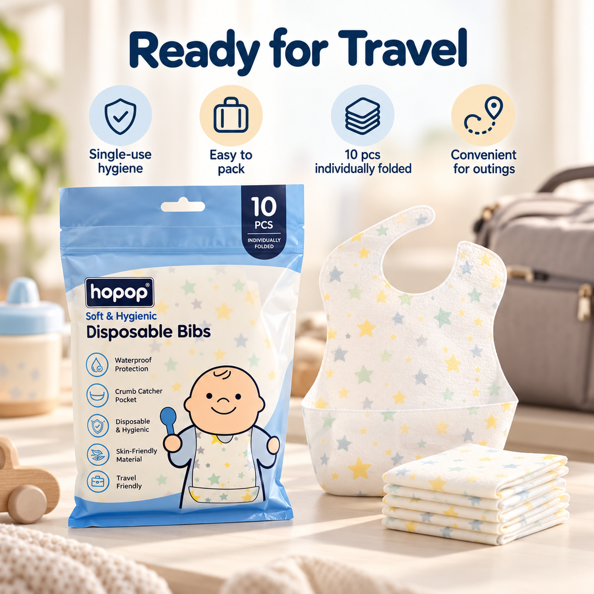 Hopop Disposable Baby Bibs Standard Size Multicolour