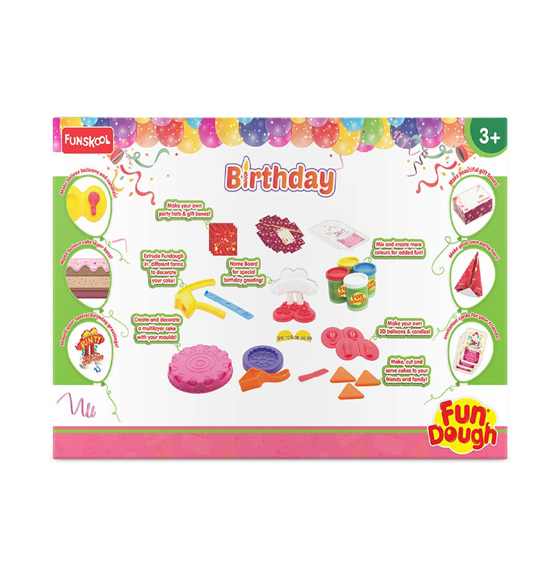 Dough Playset Funskool Fundough Birthday Fun 4 Tubs 3Y+ – Multicolour
