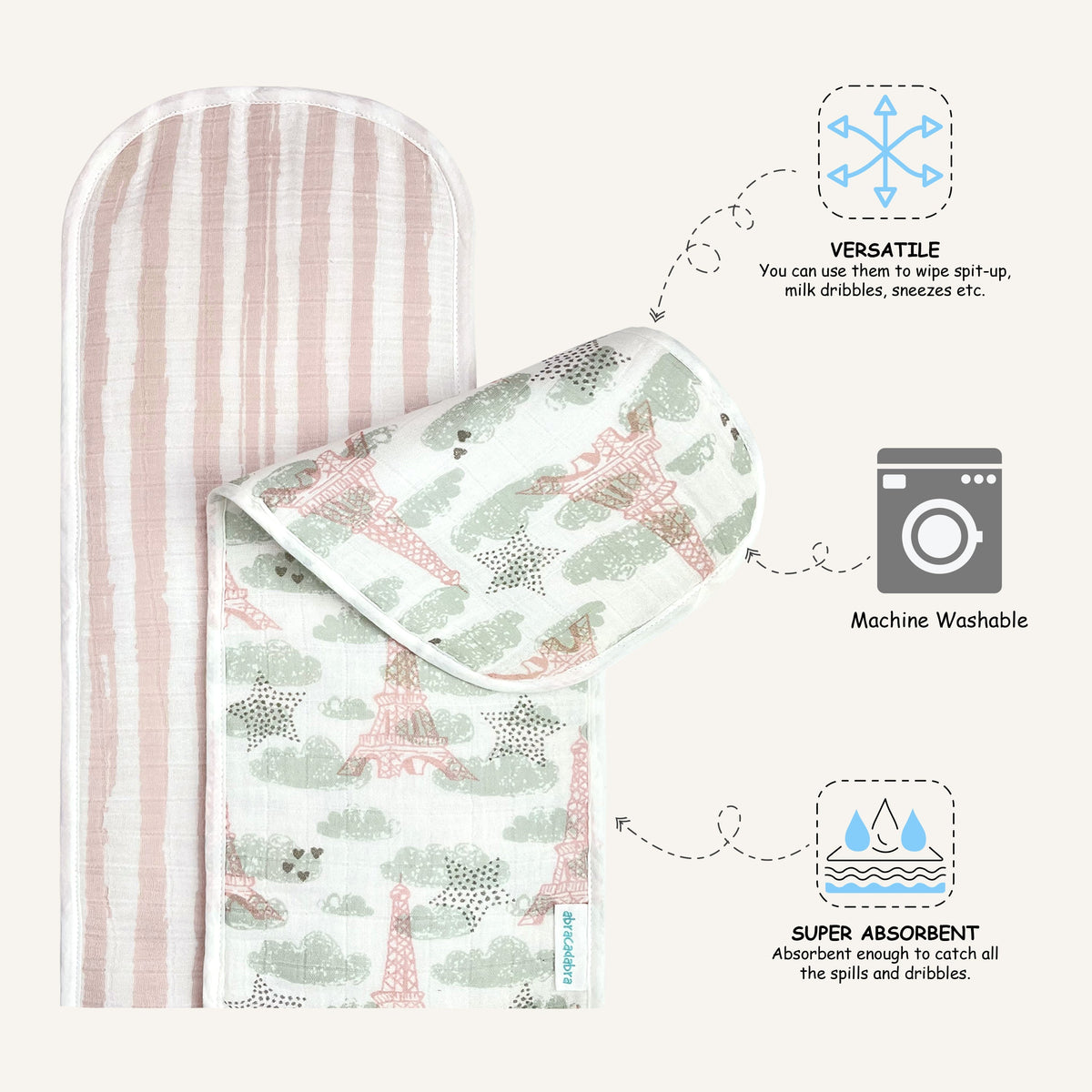 Abracadabra Muslin Burp Pads Set of 2 – Eiffel Tower
