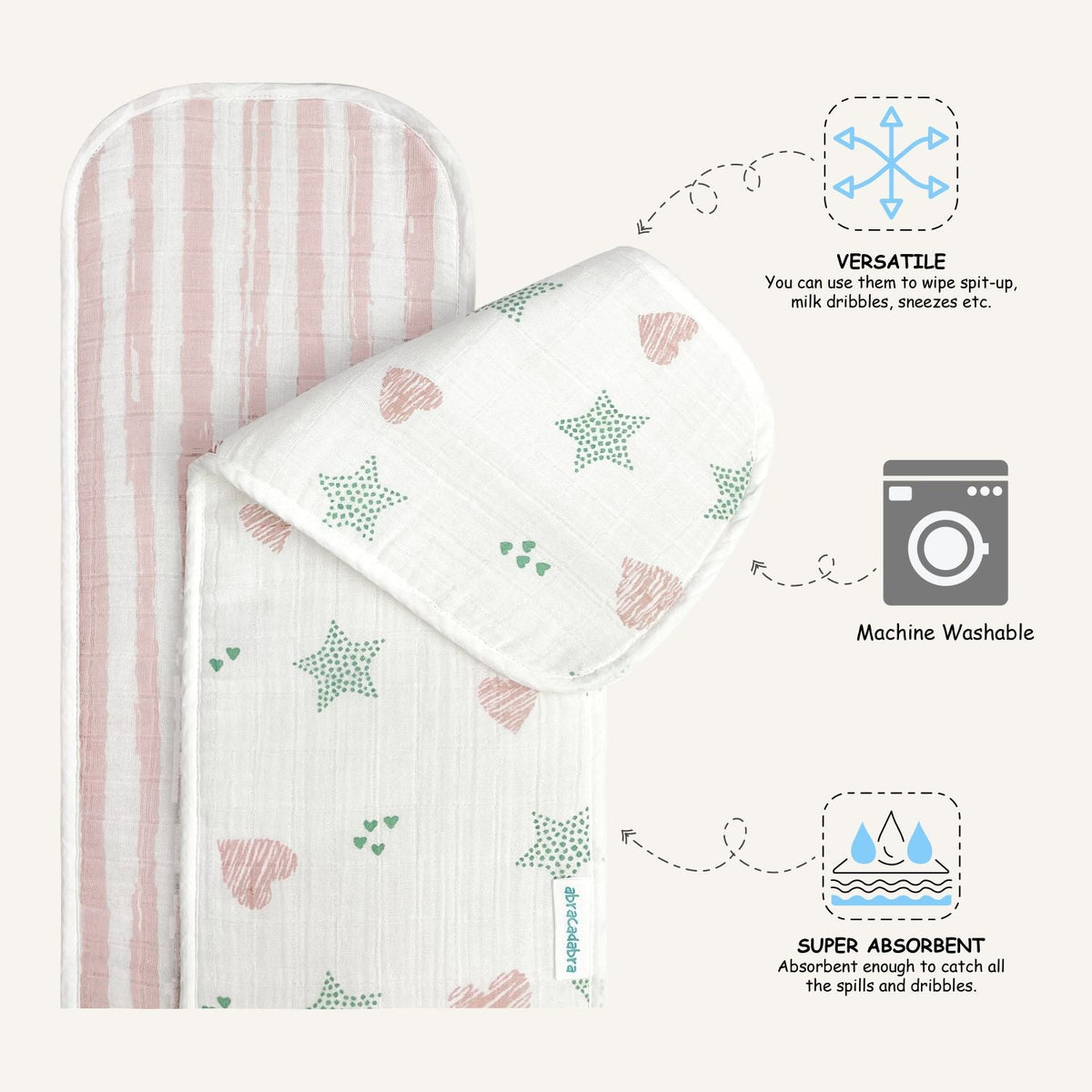 Abracadabra Muslin Burp Pad - Stars & Hearts