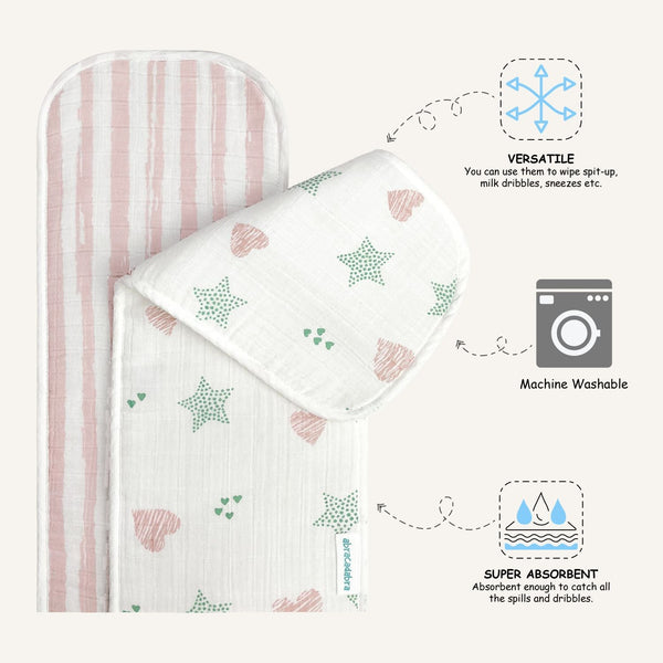 Abracadabra Muslin Burp Pad - Stars & Hearts
