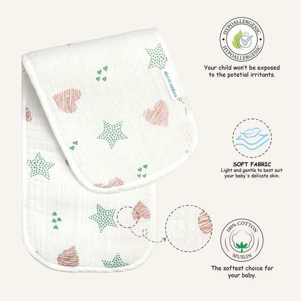 Abracadabra Muslin Burp Pad - Stars & Hearts