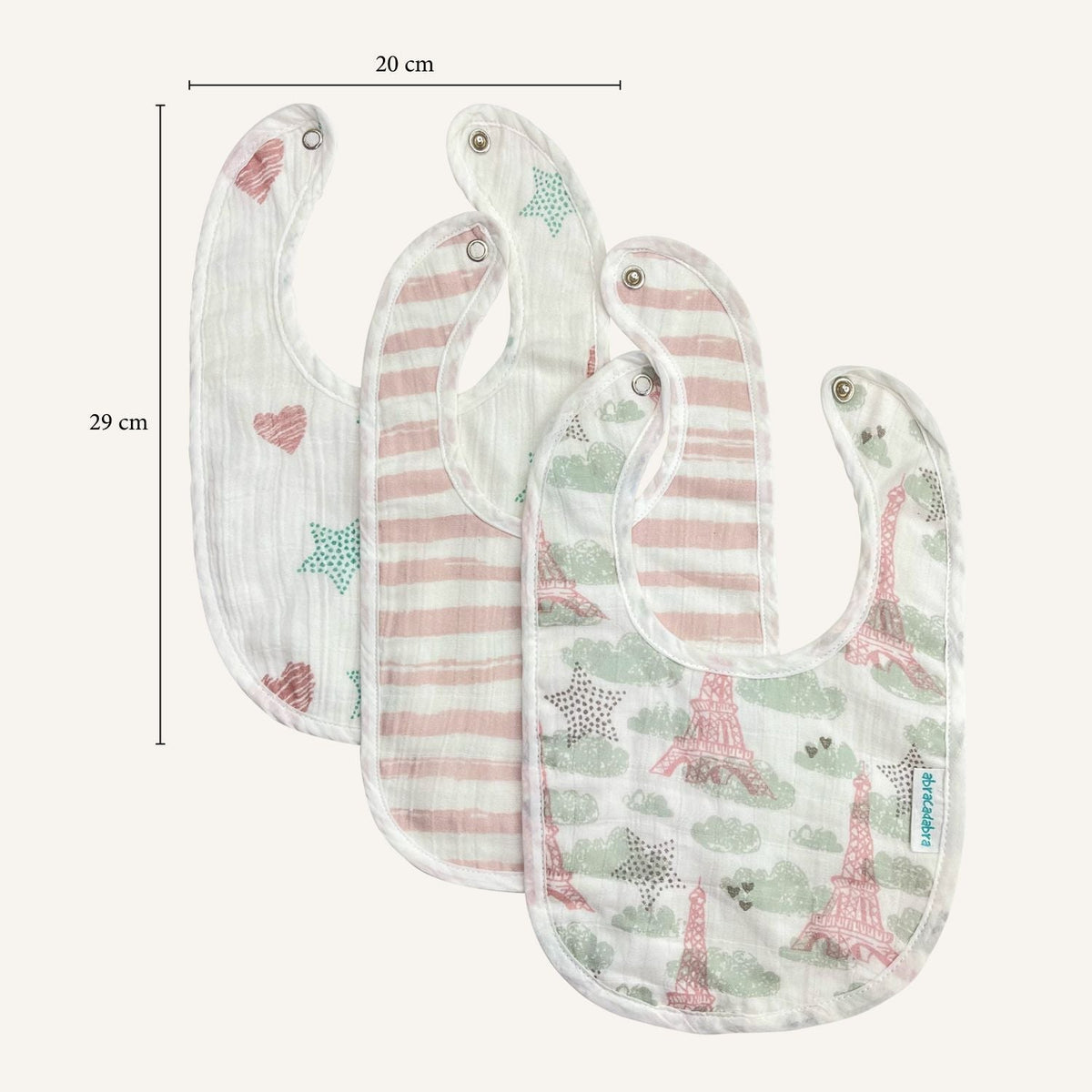 Abracadabra 100% Cotton Muslin Bibs, Pack of 3 – Eiffel Tower