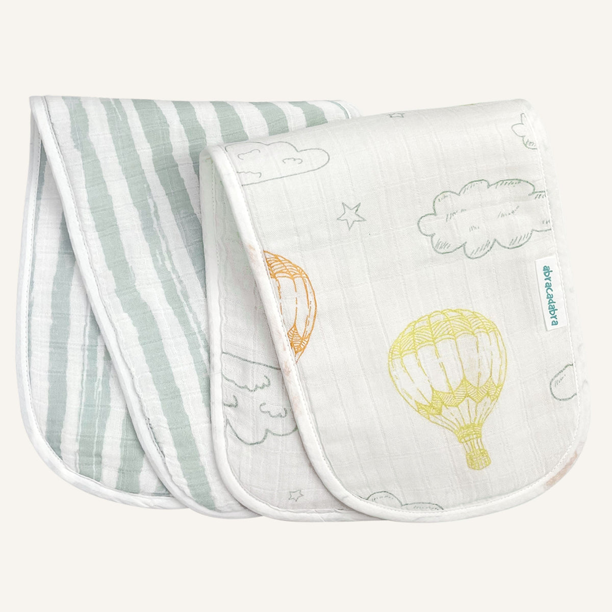 Abracadabra 4-Layer Muslin Burp Pads – Hot Air Balloon, Pack of 2