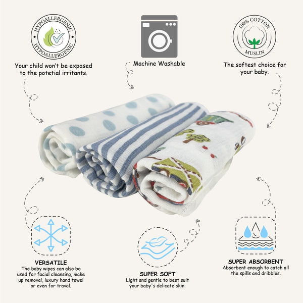 Abracadabra Muslin Wipes - Transport