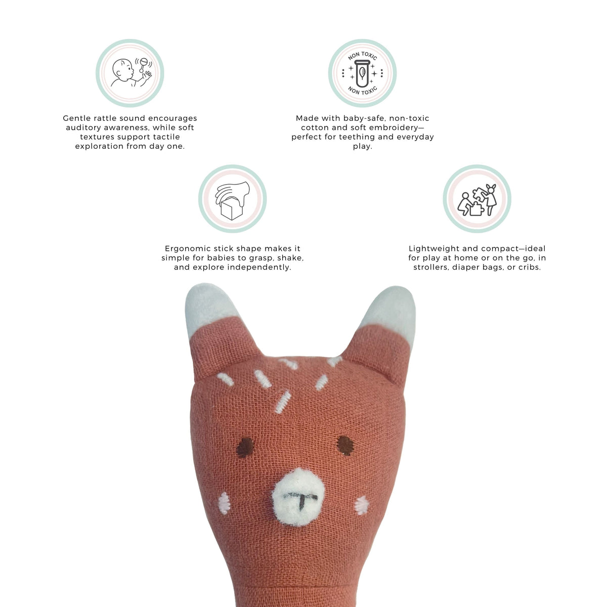 Abracadabra Organic Face Rattle Fox 20 × 9 × 5 cm Multicolour