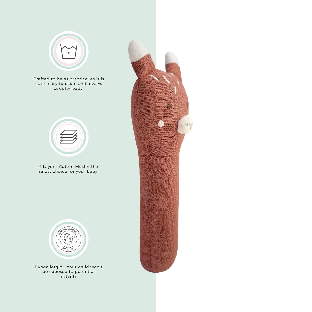Abracadabra Organic Face Rattle Fox 20 × 9 × 5 cm Multicolour