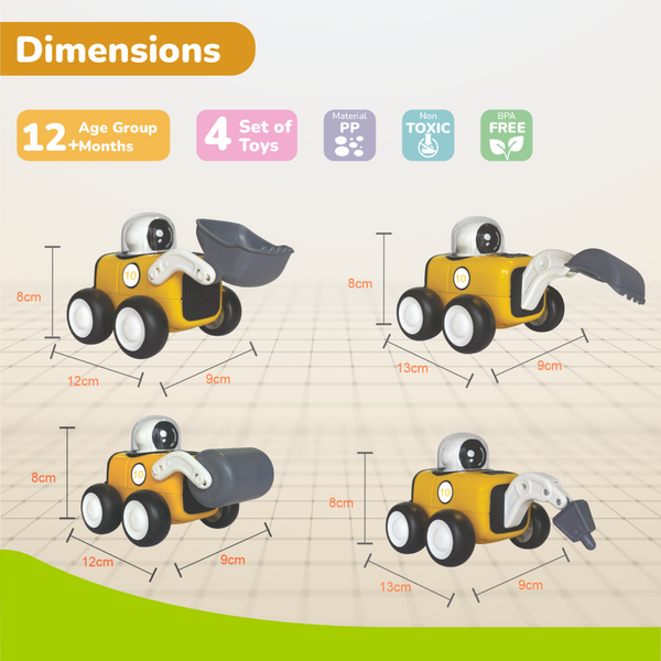 R For Rabbit Orapple Rover 4-Piece Mini Construction Vehicle Set Of 4 12M+