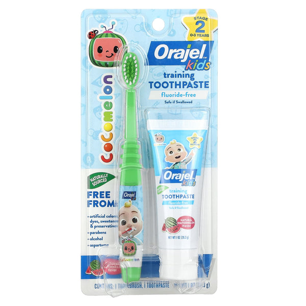 Orajel Kids Cocomelon Training Toothpaste With Toothbrush Fluoride-Free For 0-3 Years