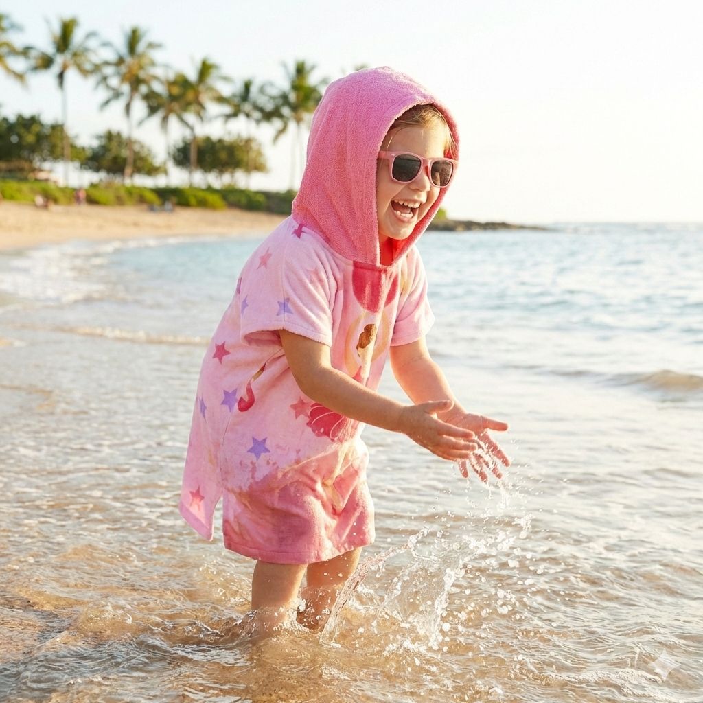 Quad Seven Twirling Ballerina Hooded Towel Poncho for Girls (2–4 Years) – Soft & Absorbent Beach & Bath Robe with Sunglasses