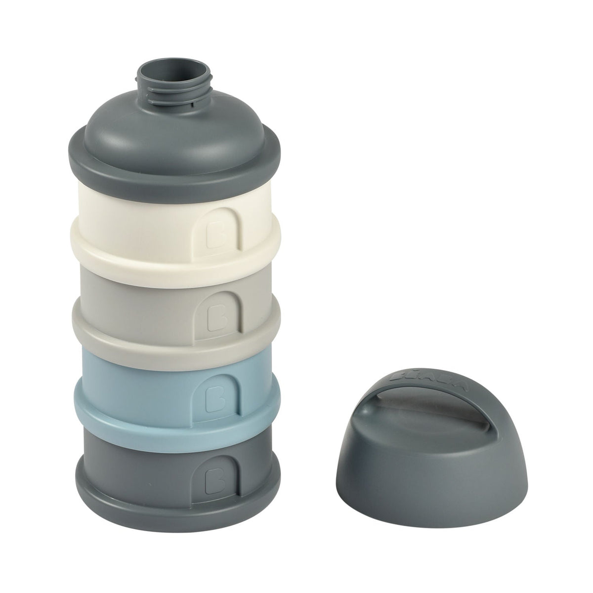 Béaba Formula Milk Container 4 Compartments – Mineral Grey / Blue