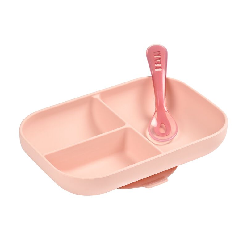 Beaba Silicone Suction Plate and Spoon Set pink