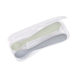 Béaba 1st Stage Silicone Spoon Set with Carry Box 2 Pack 4M+ – Pebble / Green of Grey