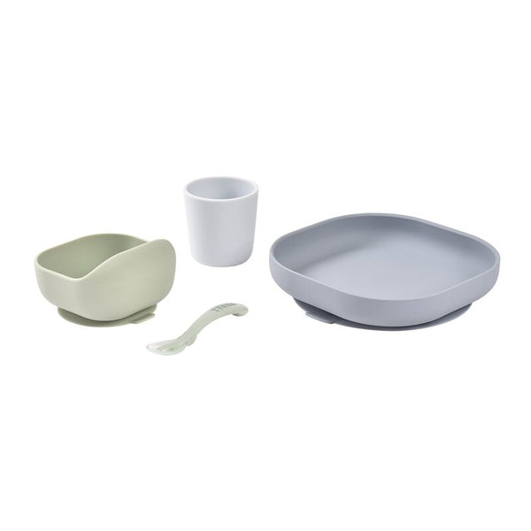Béaba 4-Piece Silicone Baby Feeding Dinner Set 4M+ – Pebble
