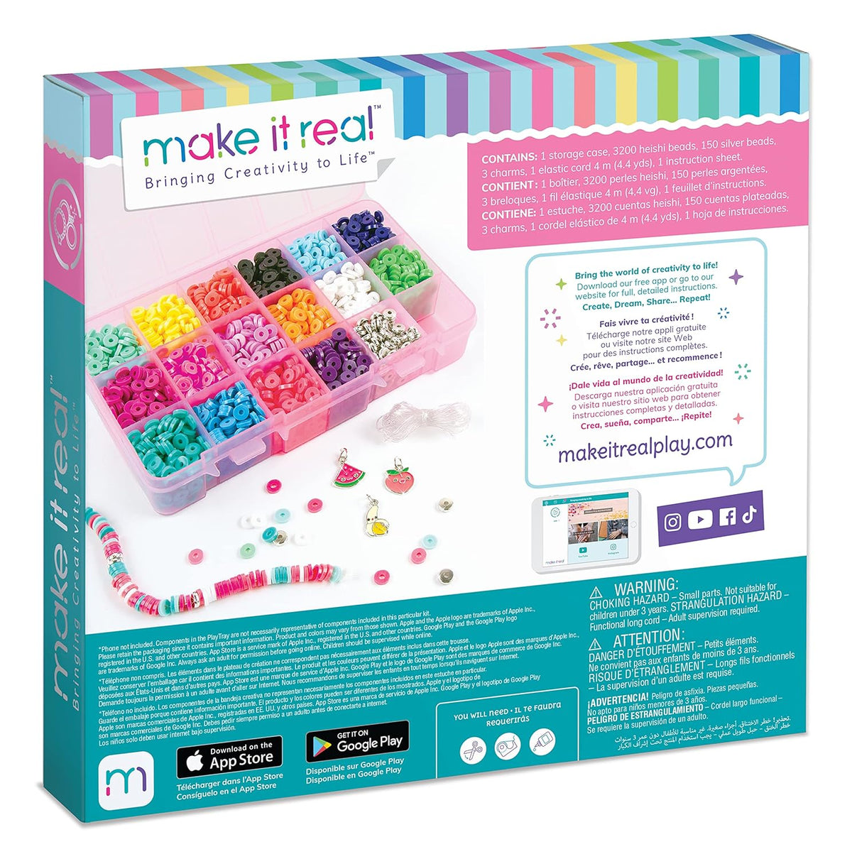 Make It Real Heishi Bead Kit Create 100+ Charm Bracelets 8+ Years Multicolor