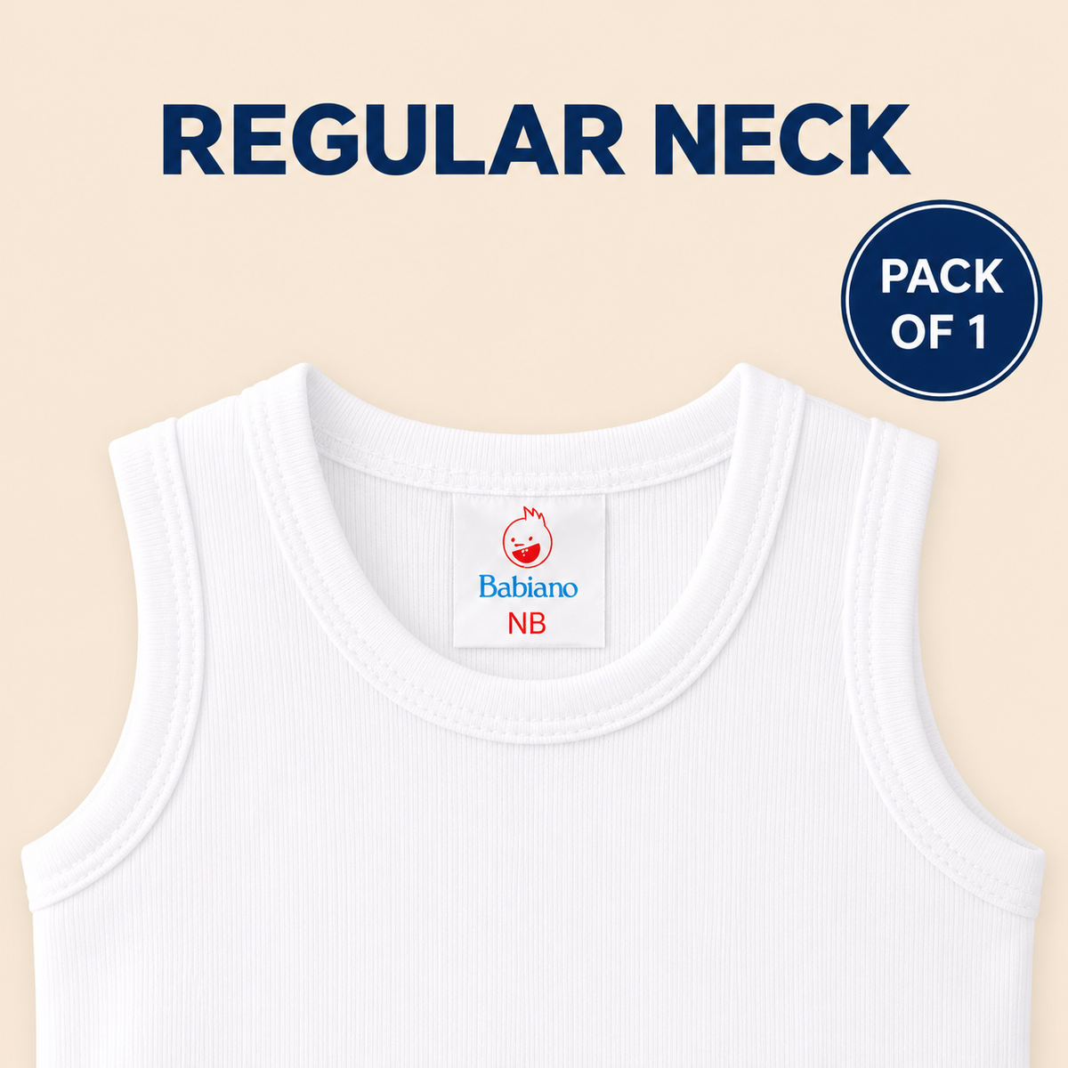 Hopop Baby Round Neck Sleeveless Cotton Vest Pack of 1 White