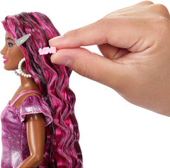 Barbie Fun & Fancy Hair Doll – Colorful Black Hair & Shimmery Pink Dress