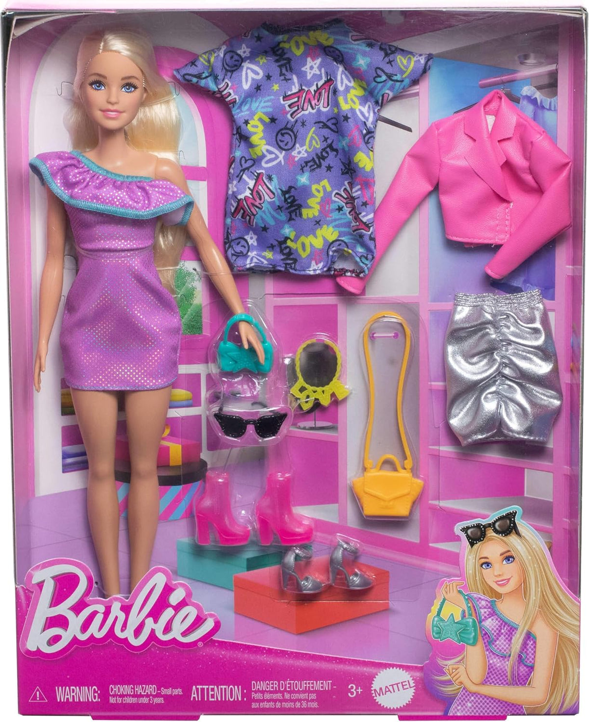 Barbie Fashion Doll with 3 Party Outfits Standard Size Multicolour