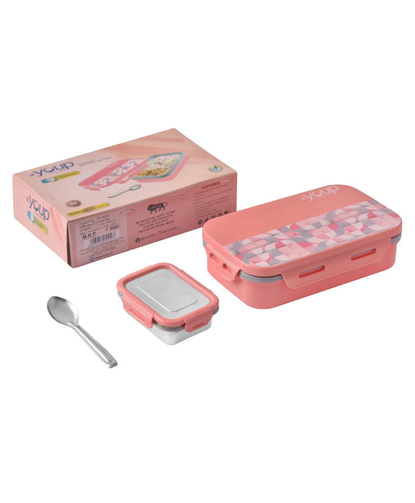 Youp Stainless Steel Pink Color Kids Lunch Box