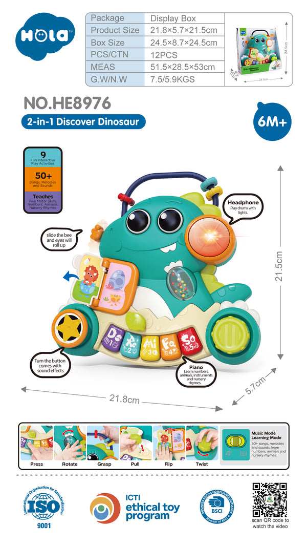 HOLA HE8976 2-in-1 Discover Dinosaur Musical Learning Toy – 6+ Months