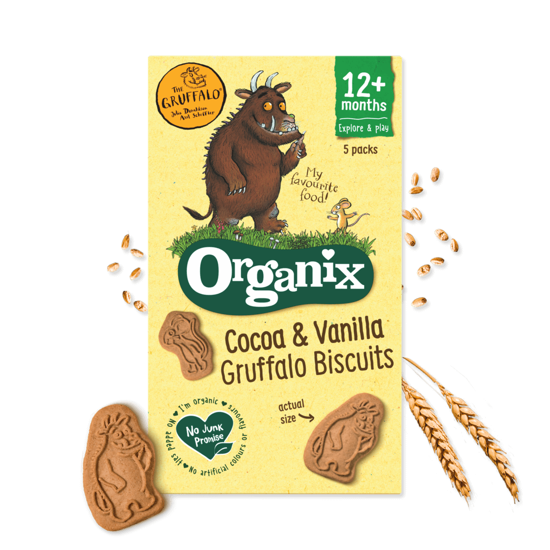 Organix Organic Gruffalo Cocoa & Vanilla Biscuits Toddler Snack – 12+ Months, 100g