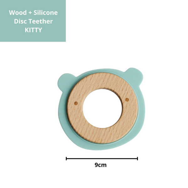 Little Rawr - Wood Silicone Disc Teether Blue Bear