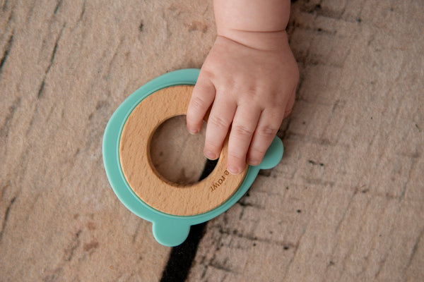 Little Rawr - Wood Silicone Disc Teether Blue Bear