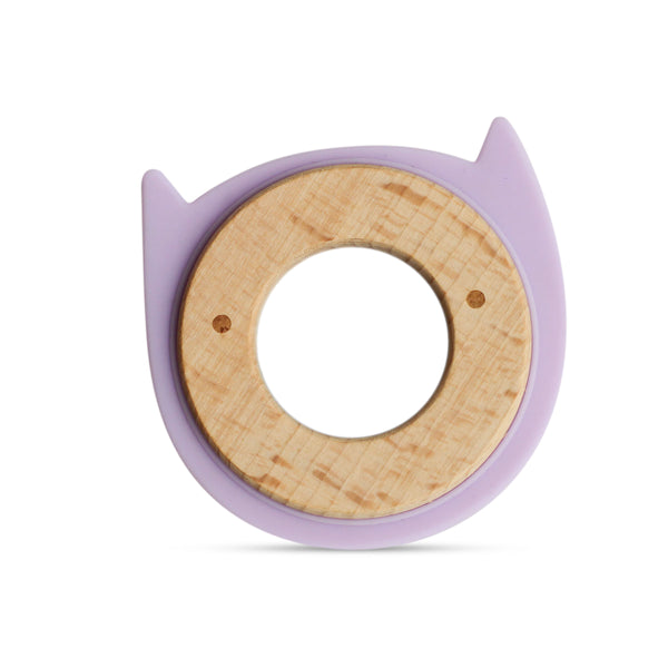Little Rawr - Wood Silicone Disc Teether Purple Kitty