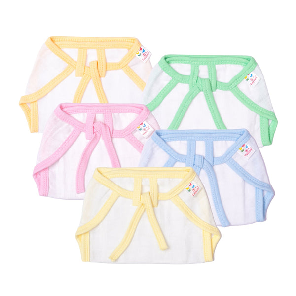 Tinycare Reusable Baby Nappies With Coloured Borders Plain Lemon Yellow ( Pack of 5 ) - Medium Size