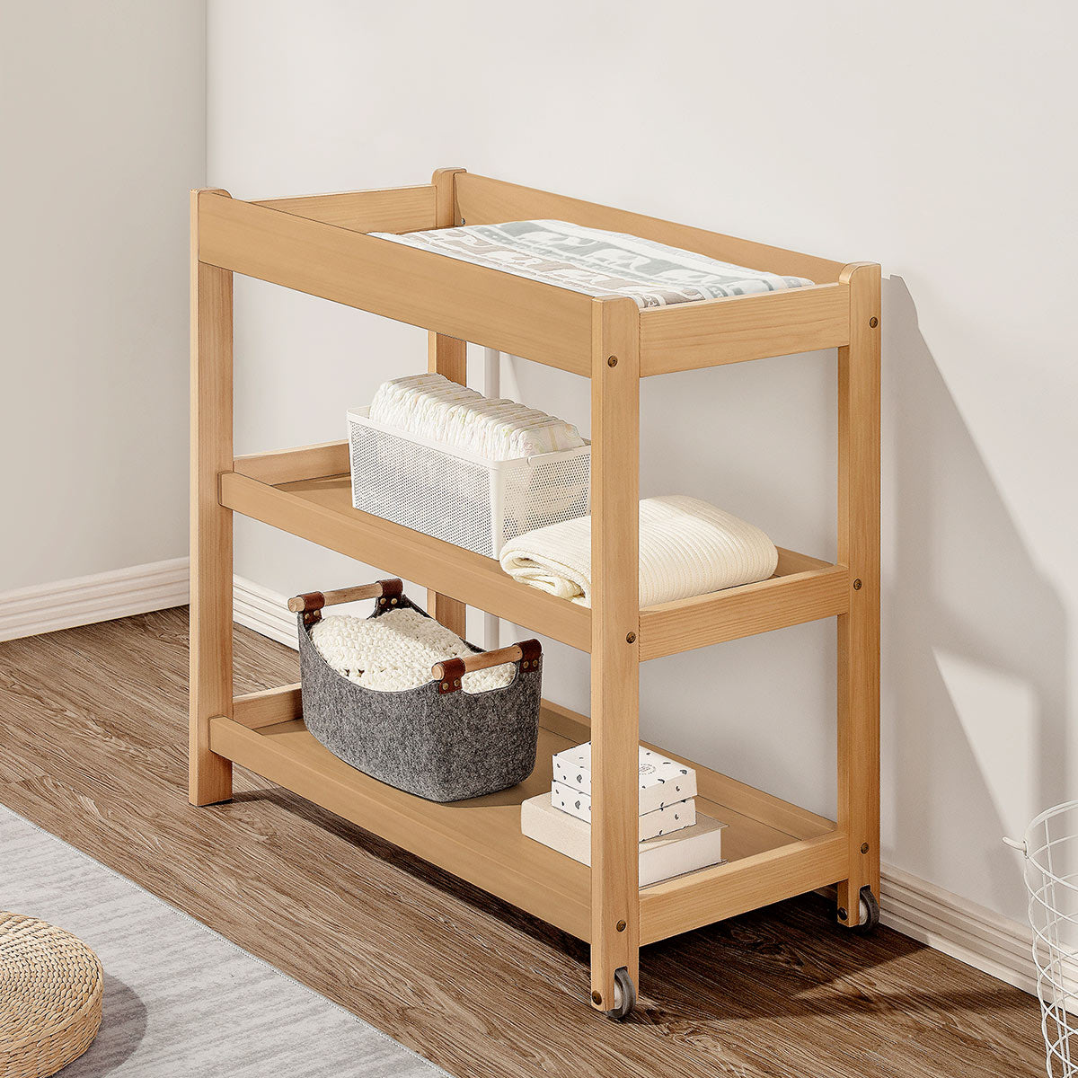Boori 3 Tier Changer – Almond | Baby Change Table with Storage