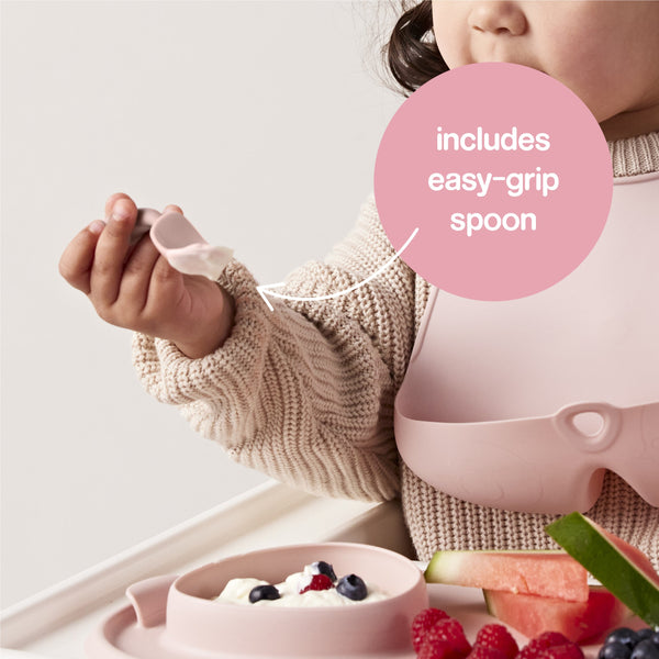 b.box Roll + Go Silicone Mealtime Mat with Spoon β Blush