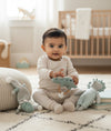 Pluchi Dino Play & Pamper Gift Bundle - (Set of 3 - Soft Toy, Cuddle Cloth & Ring Rattle)