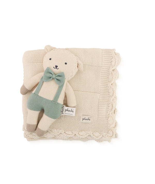 Pluchi Little Lamb Snuggle Blue Gift Set of 2 (Soft Toy and Blanket)
