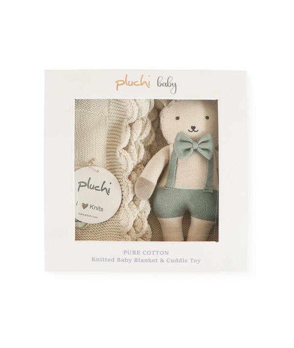 Pluchi Little Lamb Snuggle Blue Gift Set of 2 (Soft Toy and Blanket)