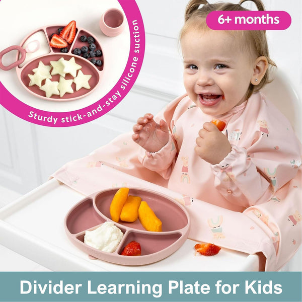 Bibado Silicone Suction Divider Plate – Blush | Baby Weaning Plate
