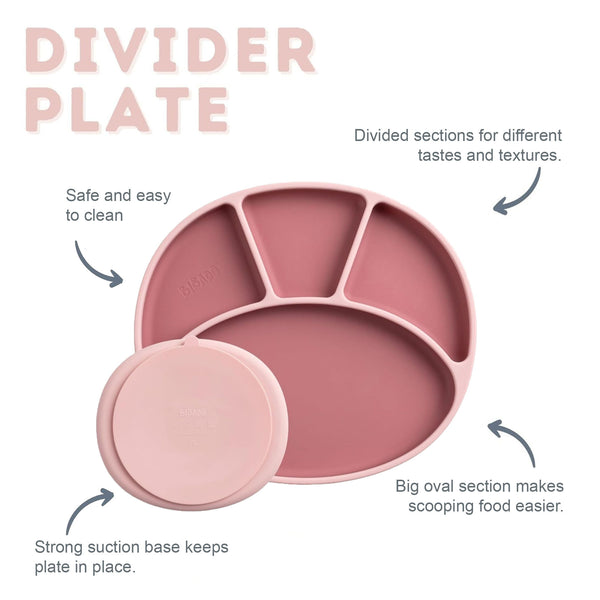 Bibado Silicone Suction Divider Plate – Blush | Baby Weaning Plate