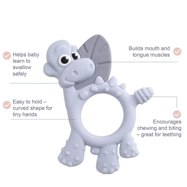 Bibado Dotty The Dinosaur Multi-Sensory Silicone Teether – Mist | 3 Months+