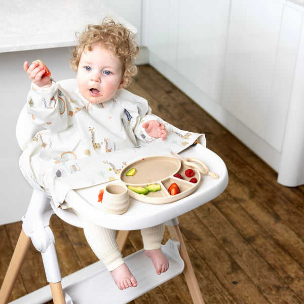 Bibado Long Sleeve Coverall Weaning Bib Serengeti Spaghetti White