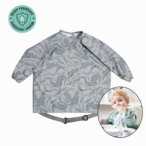 Bibado Long Sleeve Coverall Weaning Bib Dino Roar Grey