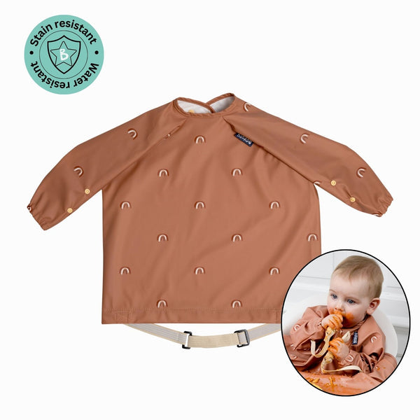 Bibado Long Sleeve Coverall Weaning Bib Chasing Rainbows Brown