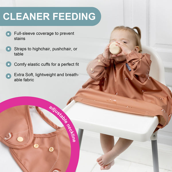 Bibado Long Sleeve Coverall Weaning Bib Chasing Rainbows Brown