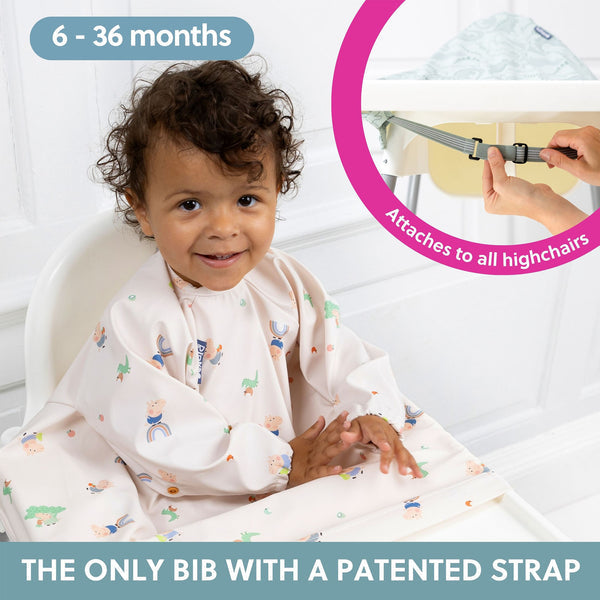 Bibado Long Sleeve Coverall Weaning Bib George Pig Beige