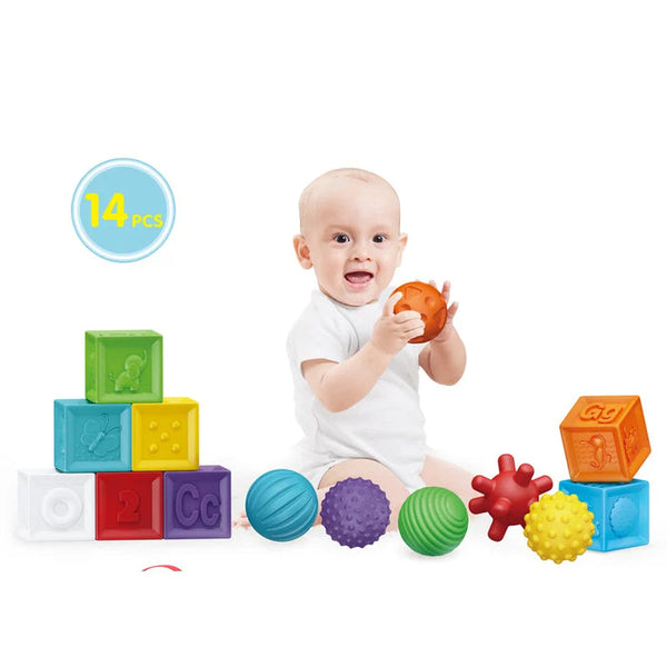 Baby's First Soft Sensory Toy Set -Balls & Blocks (14 Pieces) 3 Months+