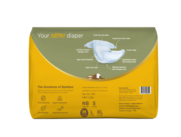 Allter Organic Bamboo Diapers- Medium Size (5-8 kgs) - 28Pcs