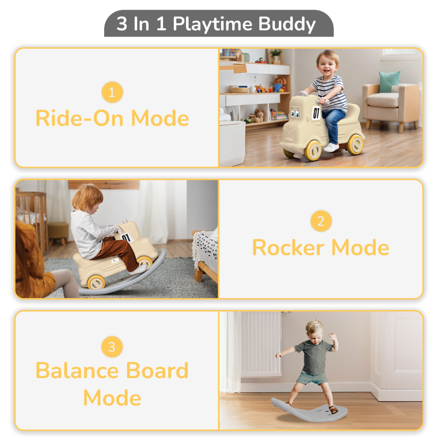 R For Rabbit Rock N Ride 3-in-1 Balance Board, Ride-On - Beige Grey