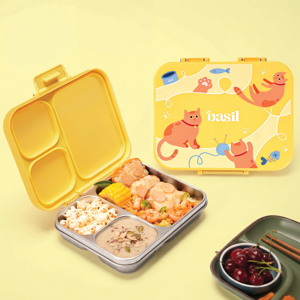 Basil Bento Ace 3-Compartment Stainless Steel Lunchbox 1000 ml Kitty Party